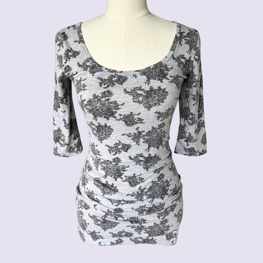 Vintage Grey Floral Mini Dress With Bow Back Cutout